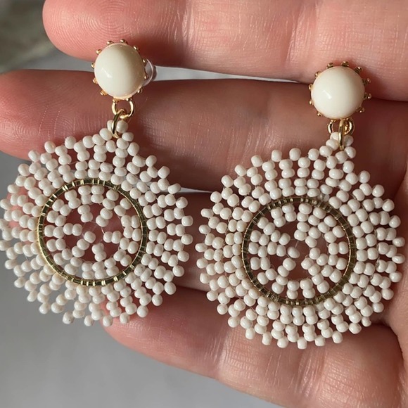 Cream & Gold Beaded Round Drop Earrings - Picture 5 of 7